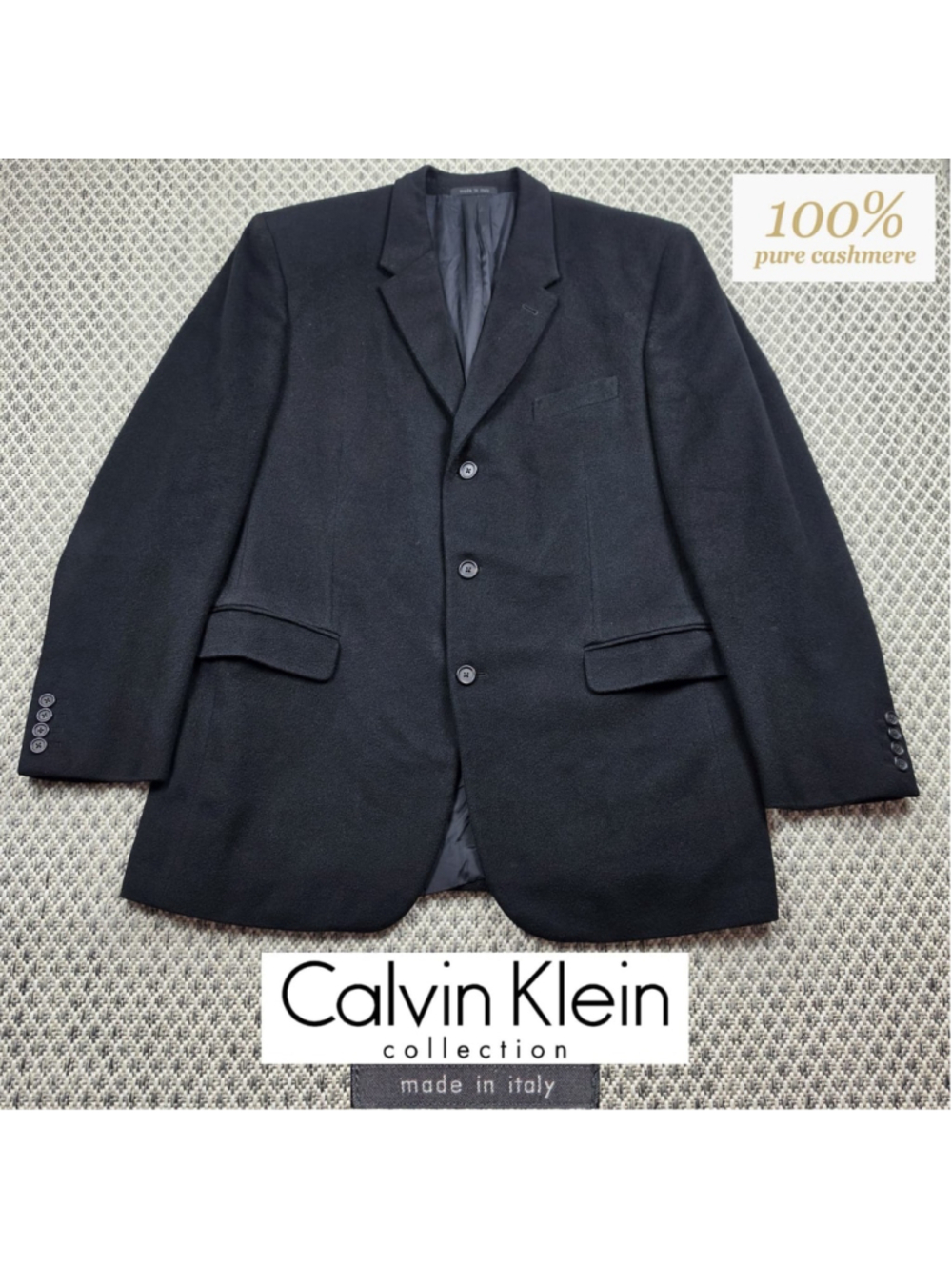 Calvin Klein Collection 100% Cashmere Blazer Sport Coat Black Made Italy 44